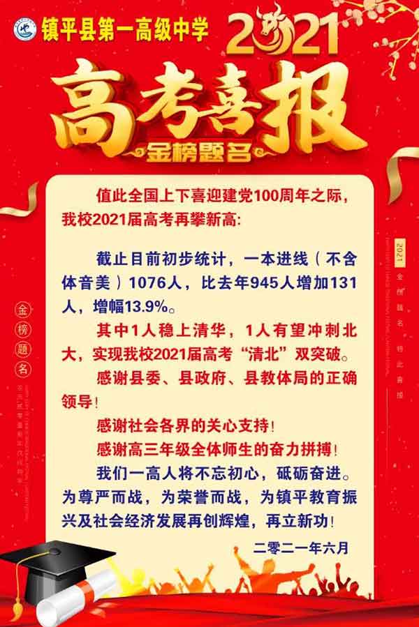 镇平一高2021年高考